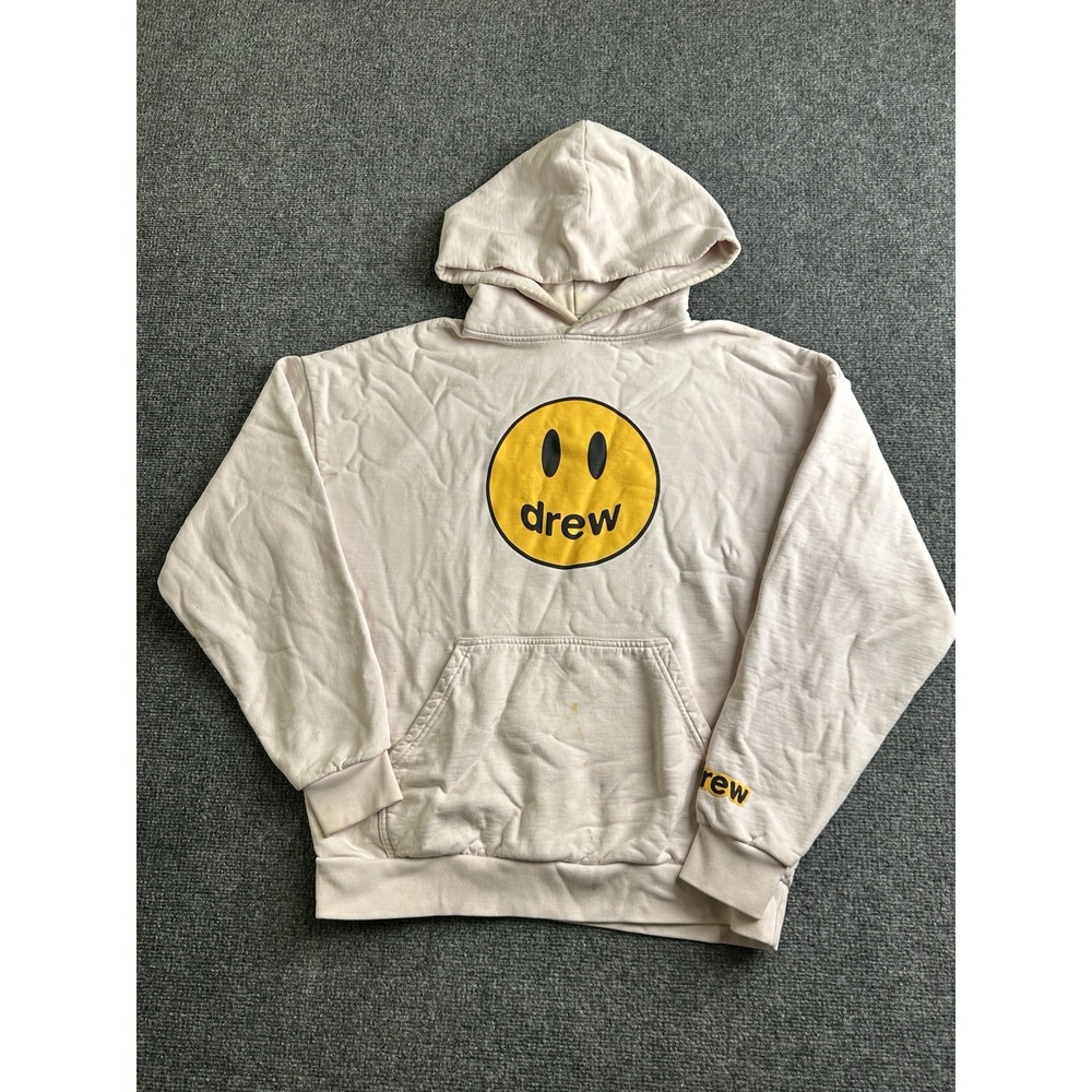 Drew House Mascot Smiley Logo Cream Pullover Hoodie Justin Bieber, Size XS